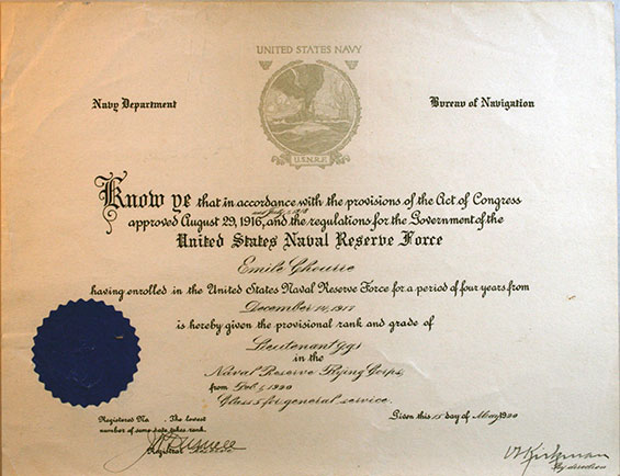 Emile Choureé Lieutenant Junior Grade Provisional Rank, May 15, 1920