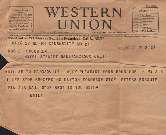 Choureé Telegram, August 22, 1929