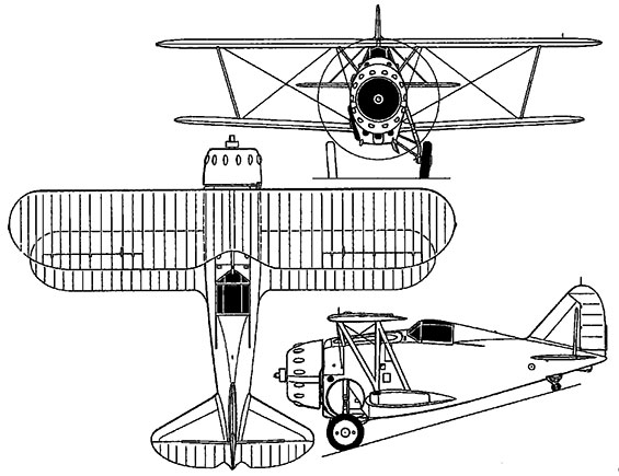Grumman F2F-1 Three-View (Source: Link)