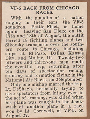 Undated & Unsourced Article Summarizing Return of Navy Planes