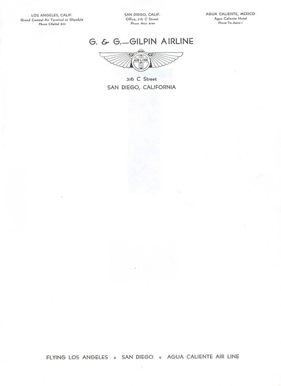 Gilpin Air Lines Letterhead Stationery, ca. 1930