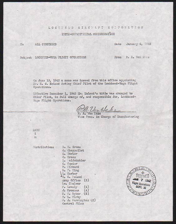 Lockheed Interdepartmental Memo, January 5, 1943