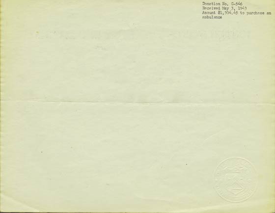 Donation to the U.S. Treasury, May 5, 1943, Back (Source: Roberts)