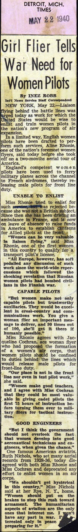 Detroit, MI Times, May 22,1940 (Source: Roberts)