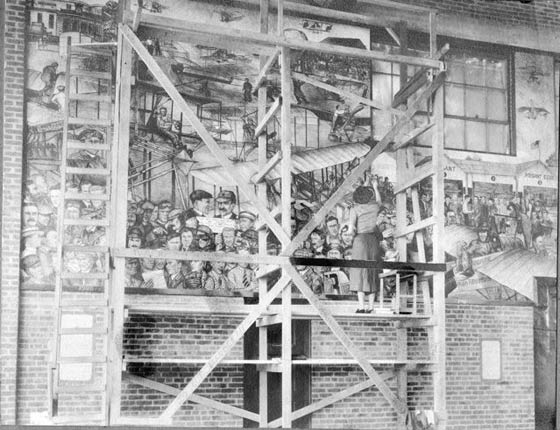 Aline Rhonie on Scaffolding, Ca. 1934-38 (Source: Roberts)