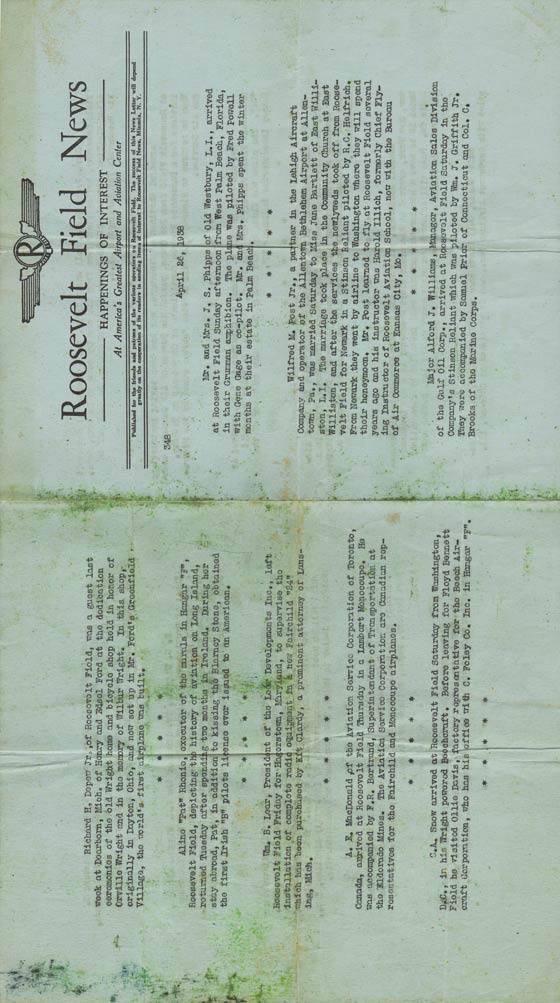 Roosevelt Field News, April 26,1938 (Source: Roberts)