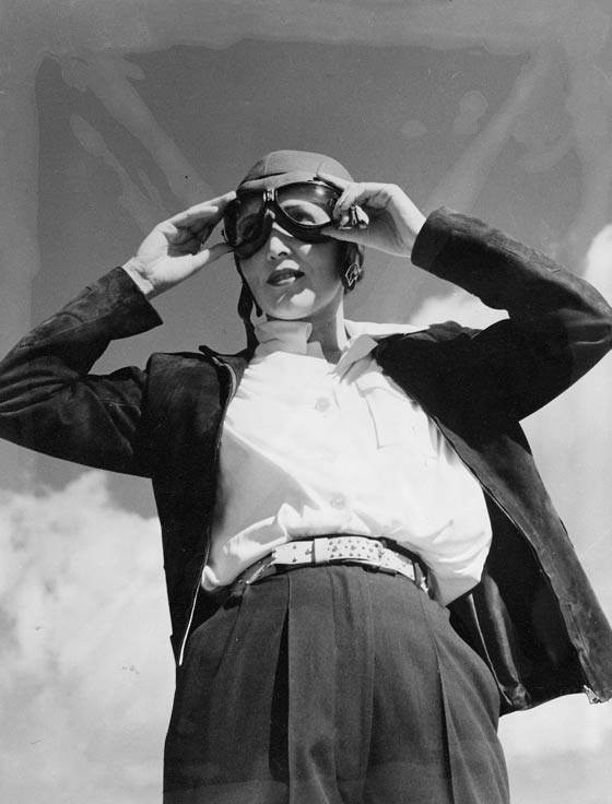 Aline Rhonie in Flying Helmet & Goggles, Date & Location Unknown (Source: Roberts)