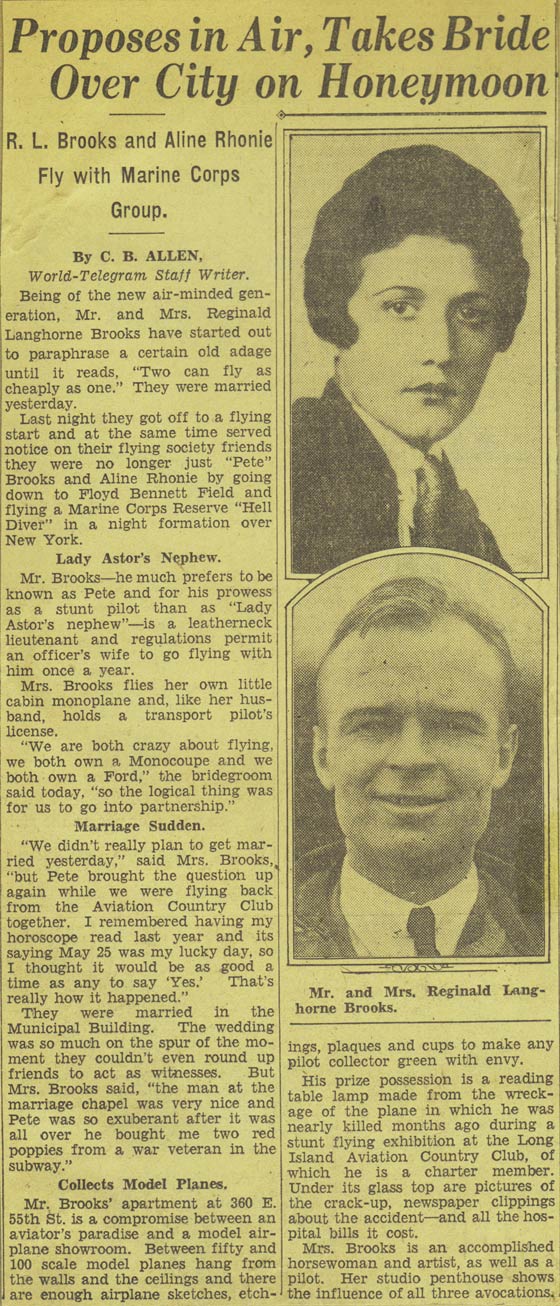 Brooks Marriage, Undated World Telegram News Article (Source: Roberts)