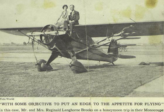 Newlyweds on Festooned Monocoupe, Ca. May 25, 1934 (Source: Roberts)