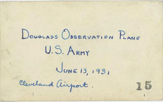 Reverse of Douglas O-2H Type at Cleveland, OH, June 13, 1931 (Source: Seattle Museum of Flight) 