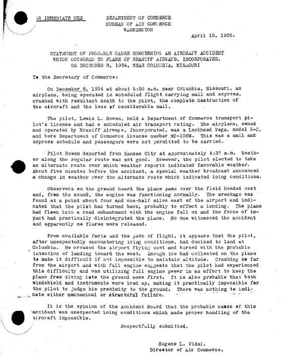 Accident Report, NC106W, April 15, 1935 (Source: Web)