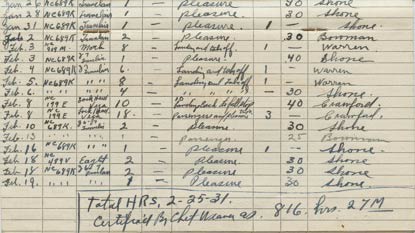 Pilot Log Entry, NC199E, February 8, 1931 (Source: Brown)