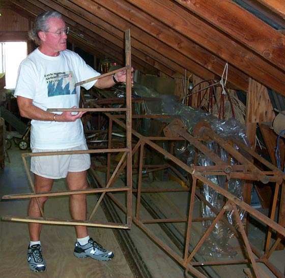 Your Webmaster With Part of the Horizontal Stabilizer of NC684K, September 22, 2002 (Source: Webmaster Photo by Tufts)