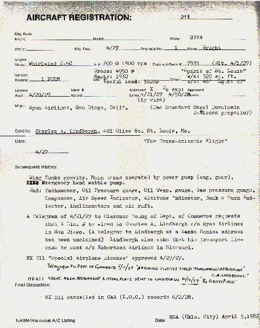 NASM Record of NX211