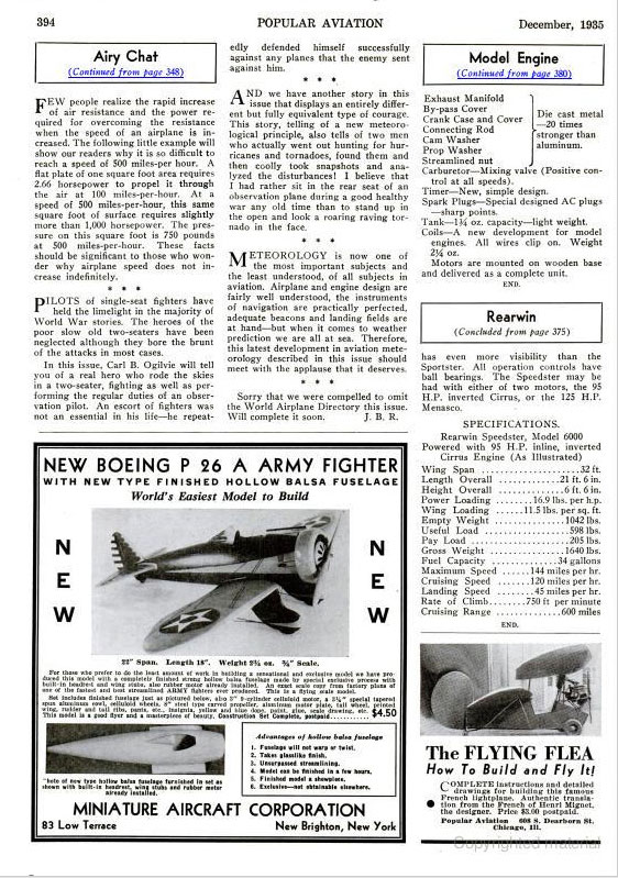 Rearwin Model 7000 Speedster, Popular Aviation, December, 1935 (Source: PA)