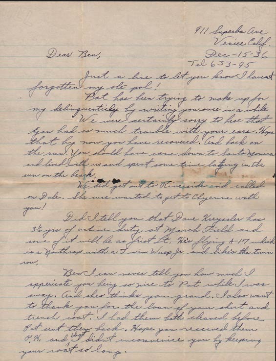 Letter from Joe Potter, December 15, 1936 (Source: Denault)