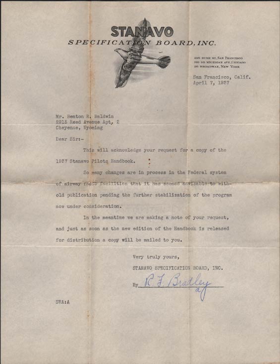 Letter, Stanavo Specifications Board, April 7, 1937 (Source: Denault)