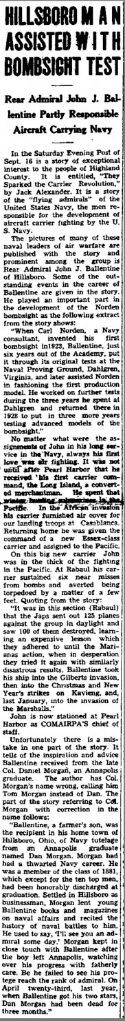 Hillsboro (OH) Press- Gazette, September 22,1944 (Source: newspapers.com) 