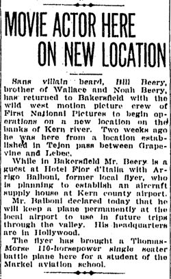 Bakersfield Californian, July 21, 1927 (Source: Gerow)