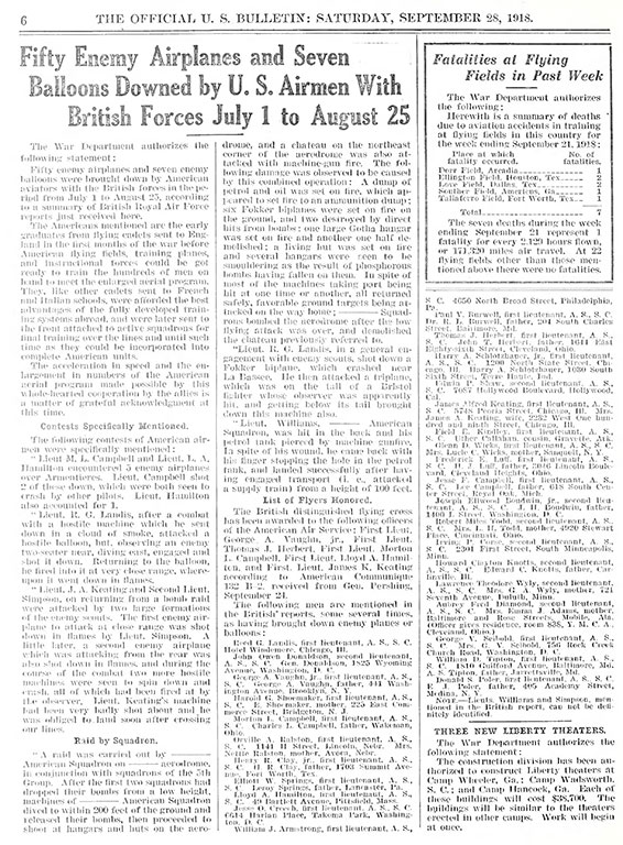 Official U.S. Bulletin, September 28, 1918 (Source: ancestry.com)