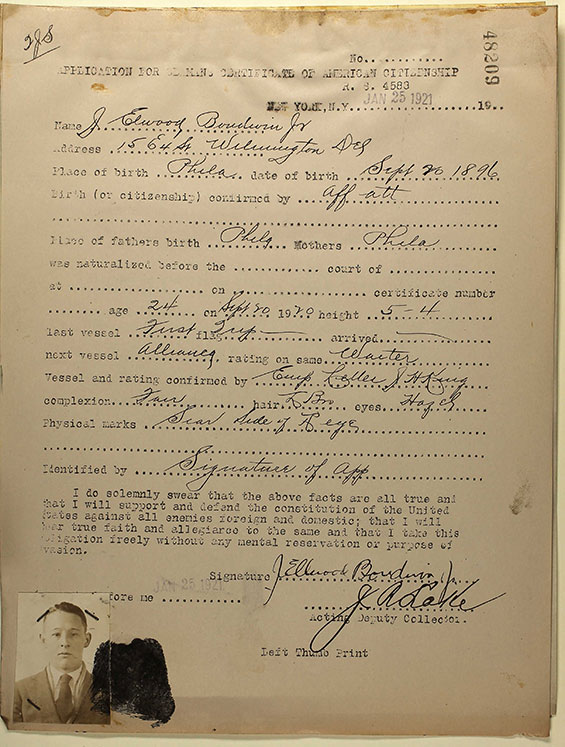 Application for Seaman Certificate, January 25, 1921 (Source: ancestry.com)