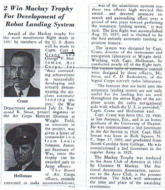 Mackay Trophy Award, American Aviation, August 1, 1938 (Source: NASM)