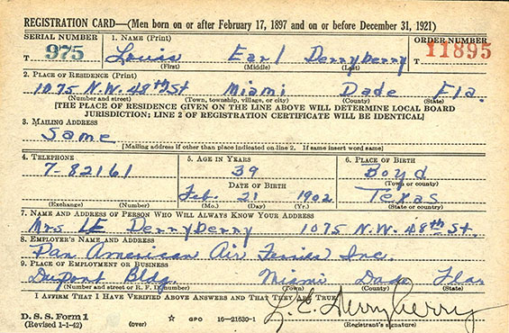 L.E. Derryberry, WWII Draft Registration, February 14, 1942 (Source: ancestry.com)