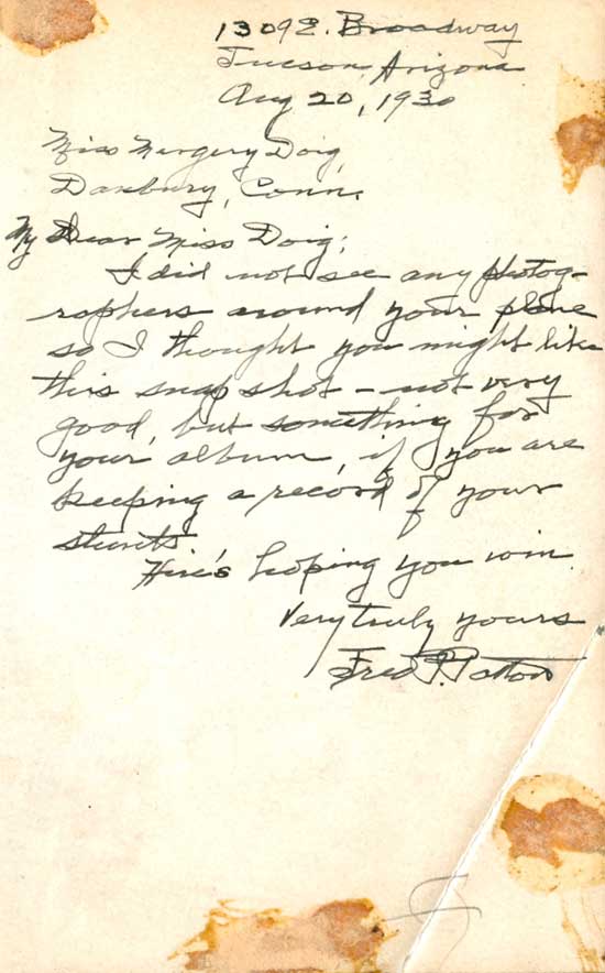 Pitcairn NC96W on its Nose at Tucson, August 19, 1930, Caption