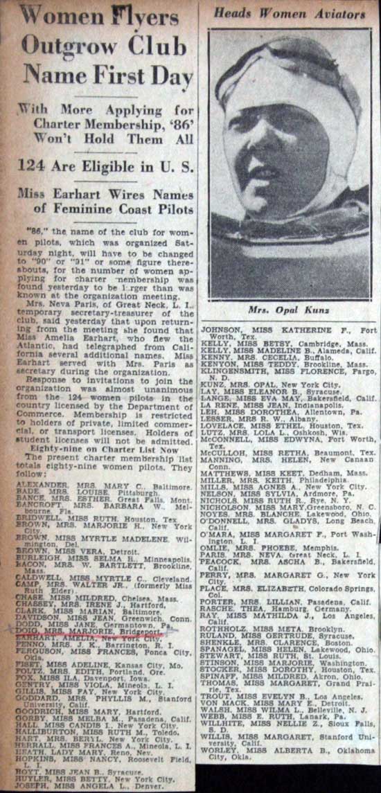 Evolution of the 99s, Undated & Unsourced News Article, Ca. 1929