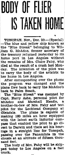 Reno (NV) Evening Gazette, December 30, 1930 (Source: Gerow)