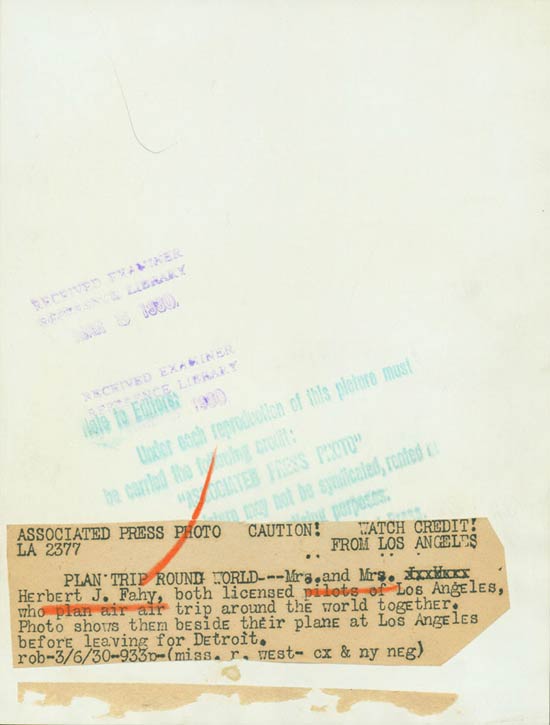 Claire and "Hub" Fahy, March 6, 1930, Annotation