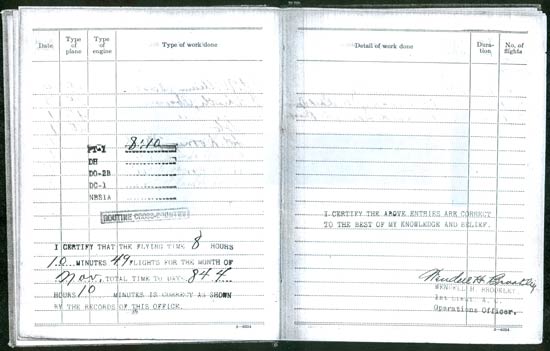 Lt. James Flannery, Pilot Log, November Totals