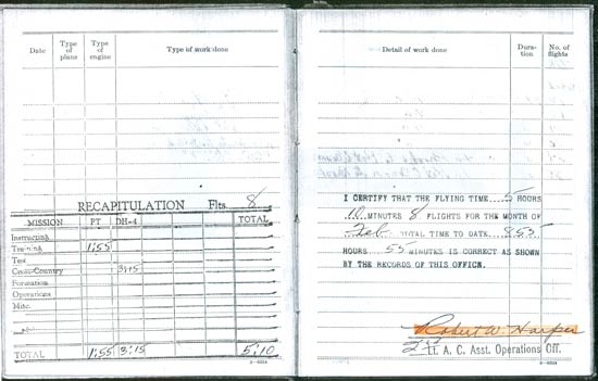 Lt. James Flannery, Pilot Log, February 1929 Totals