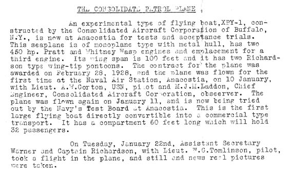Bureau of Aeronautics Newsletter, January 23, 1929 (Source: Webmaster)