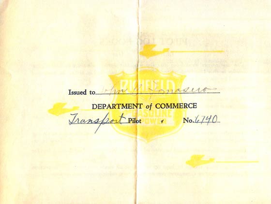 John Fornasero, Pilot Log Book, October, 1930, Frontispiece (Source: Fornasero Family)