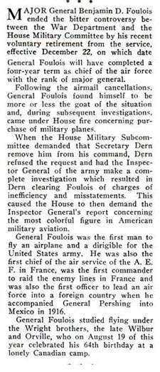 Foulois Resignation, Popular Aviation, November, 1935 (Source: PA)