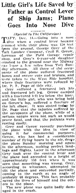 Bakersfield Californian, December 14, 1925 (Source: Gerow)