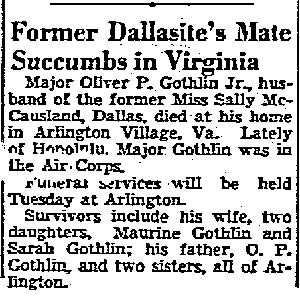 Gothlin Obituary, September 23, 1941 (Source: Woodling)