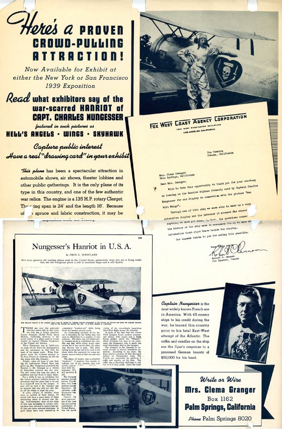 Marketing Poster for Nungesser Hanriot, Ca. 1932 (Source: Granger)