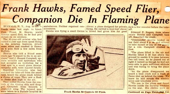 Hawks Crash, August 24, 1938, News Source Unknown (Source: Kranz)