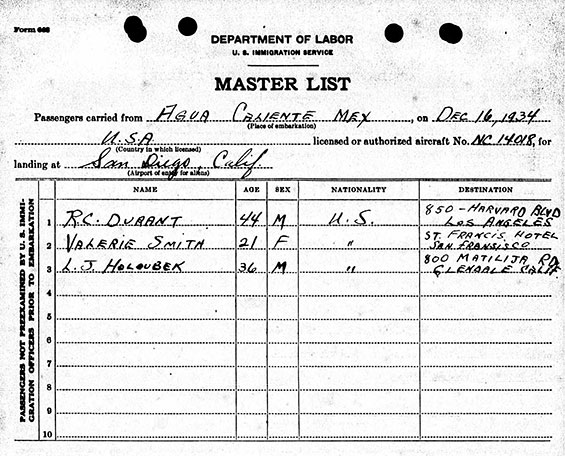 Immigration Form, December 16, 1934 (Source: ancestry.com)