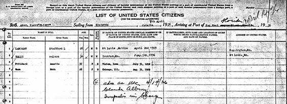 Immigration Form, April 14, 1936 (Source: ancestry.com)