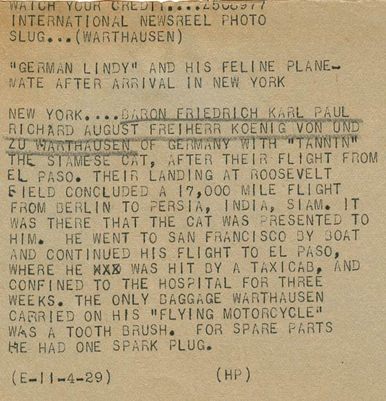 Caption: The Baron at New York, November, 4,1929 (Source: Underwood)