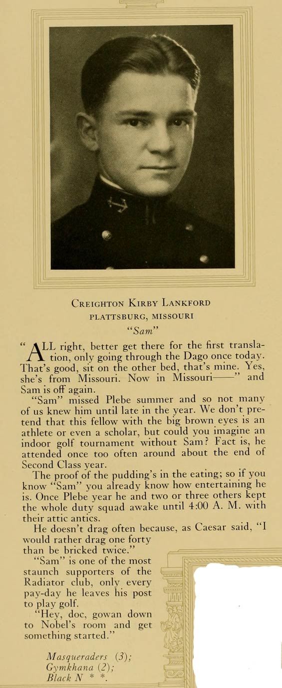U.S. Naval Academy, BIography from the 1925 "Lucky Bag" (Source: Woodling)