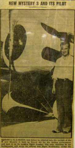 L.G. Larson With Travel Air Mystery S, Date Unknown