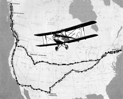 Route of the Gipsy Moth, &ldquo;Flit,&rdquo; on Lombard and Blodgett&rsquo;s 1930 flight across the United States to Alaska.