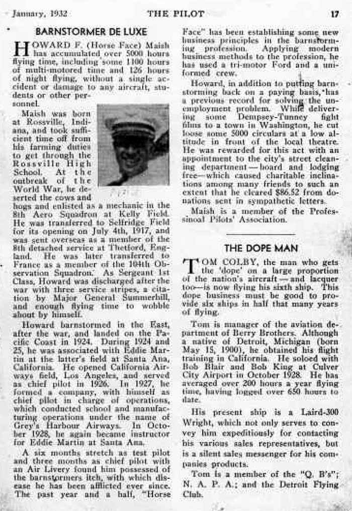 Maish in The Pilot, January 1932 (Source: Woodling)