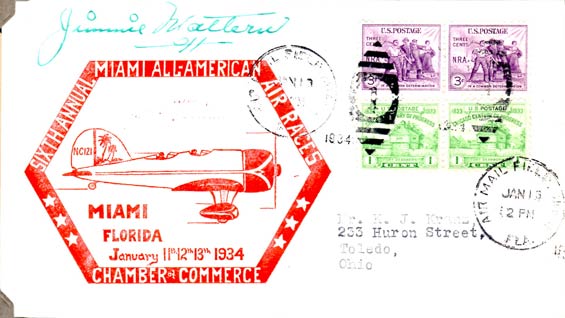 Jimmie Mattern, January 13, 1934, Signed Cachet (Source: Kranz)