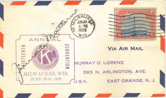 U.S. Postal Airmail Cachet, June 24, 1929 (Source: Staines)