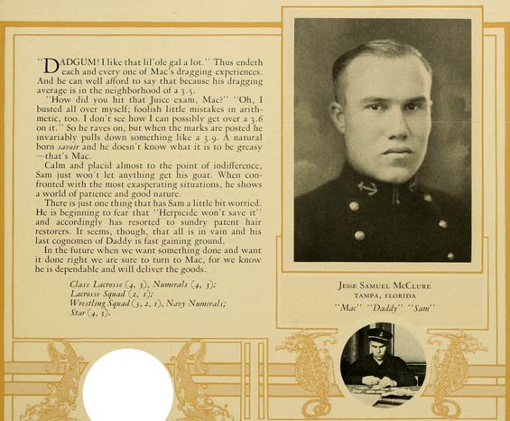 J.S. McClure, U.S.N.A. Yearbook, 1926 (Source: Woodling)